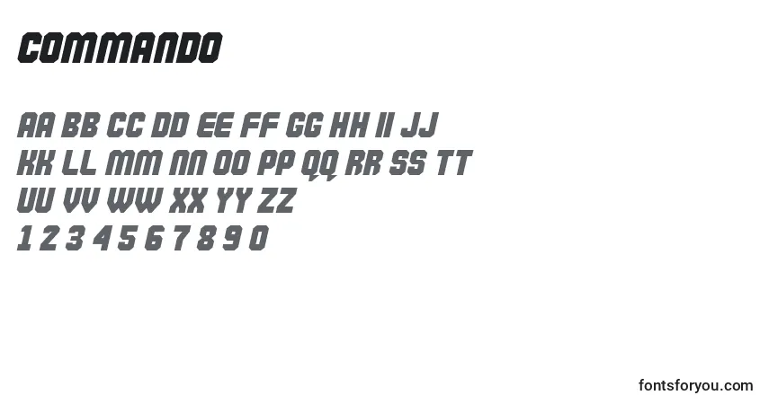 Schriftart Commando – Alphabet, Zahlen, spezielle Symbole
