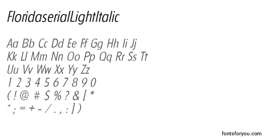 FloridaserialLightItalic-fontti – aakkoset, numerot, erikoismerkit