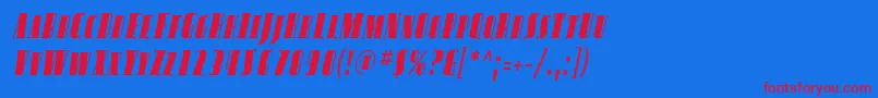 AvondaleScCondItalic-Schriftart – Rote Schriften auf blauem Hintergrund