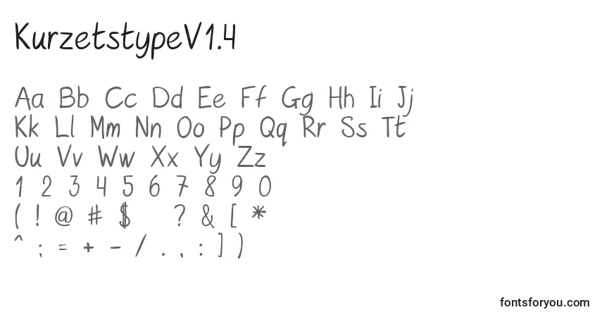 Schriftart KurzetstypeV1.4 – Alphabet, Zahlen, spezielle Symbole