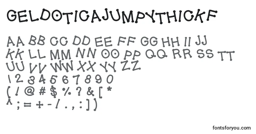 A fonte Geldoticajumpythickf – alfabeto, números, caracteres especiais