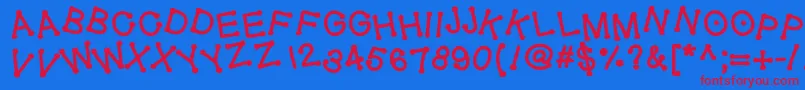 フォントGeldoticajumpythickf – 赤い文字の青い背景