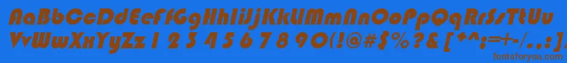 フォントBlimpoItalic – 茶色の文字が青い背景にあります。