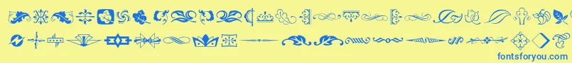 Typeembellishmentstwo-fontti – siniset fontit keltaisella taustalla