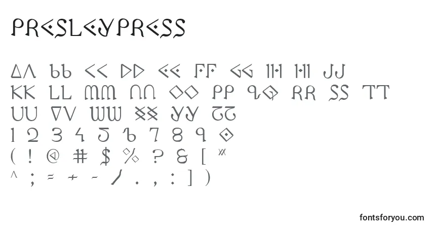 Schriftart PresleyPress – Alphabet, Zahlen, spezielle Symbole