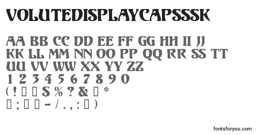 Czcionka Volutedisplaycapsssk – alfabet, cyfry, specjalne znaki