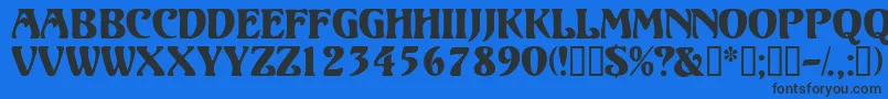 Volutedisplaycapsssk-Schriftart – Schwarze Schriften auf blauem Hintergrund