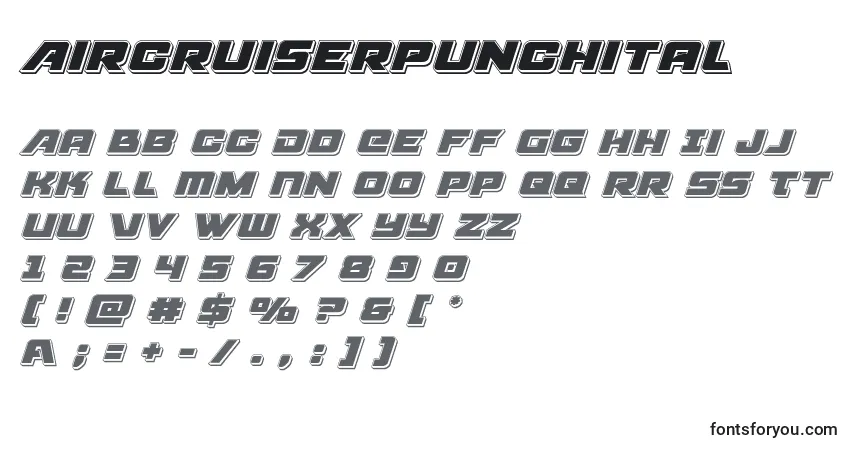 Aircruiserpunchital-fontti – aakkoset, numerot, erikoismerkit