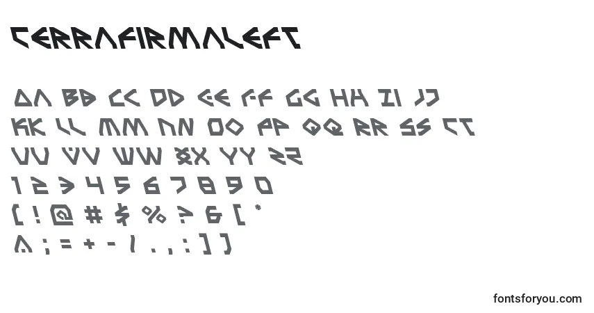 Terrafirmaleft-fontti – aakkoset, numerot, erikoismerkit