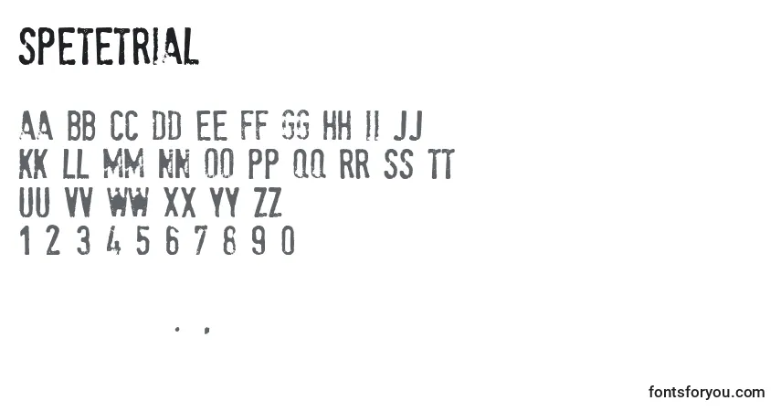 Schriftart Spetetrial (104087) – Alphabet, Zahlen, spezielle Symbole
