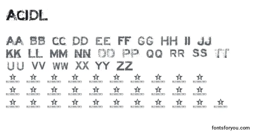 Schriftart Acidl (104088) – Alphabet, Zahlen, spezielle Symbole