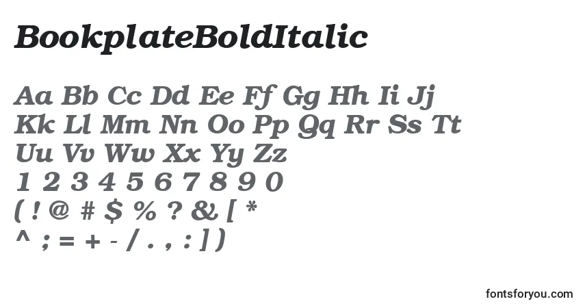 A fonte BookplateBoldItalic – alfabeto, números, caracteres especiais