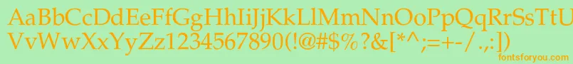 フォントAgpalatialc – オレンジの文字が緑の背景にあります。