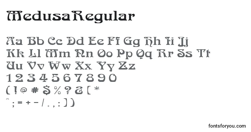 Czcionka MedusaRegular – alfabet, cyfry, specjalne znaki