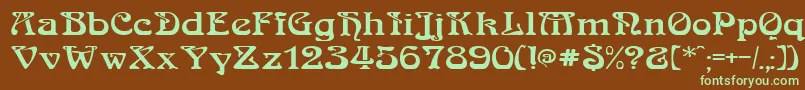 フォントMedusaRegular – 緑色の文字が茶色の背景にあります。
