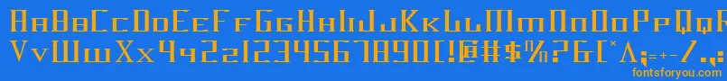 フォントDarkwv2 – オレンジ色の文字が青い背景にあります。