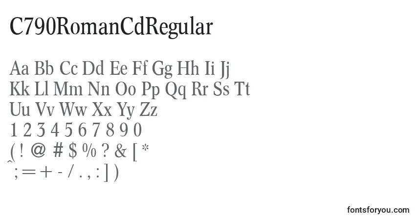 Czcionka C790RomanCdRegular – alfabet, cyfry, specjalne znaki