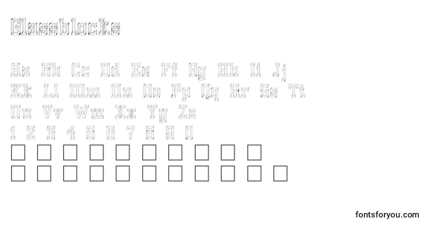 Czcionka Glassblocks – alfabet, cyfry, specjalne znaki