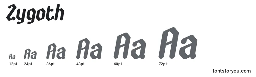 Размеры шрифта Zygoth