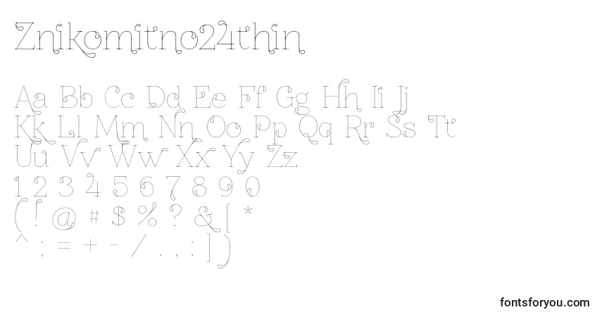 Schriftart Znikomitno24thin – Alphabet, Zahlen, spezielle Symbole