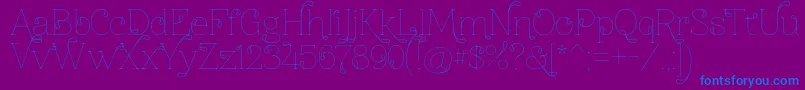 Znikomitno24thin-Schriftart – Blaue Schriften auf violettem Hintergrund