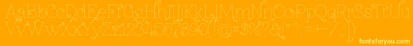 Znikomitno24thin-Schriftart – Gelbe Schriften auf orangefarbenem Hintergrund