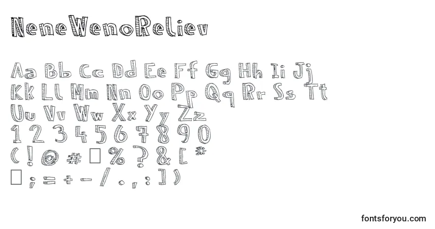 NeneWenoReliev Font – alphabet, numbers, special characters