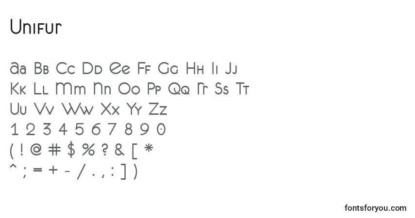 A fonte Unifur – alfabeto, números, caracteres especiais