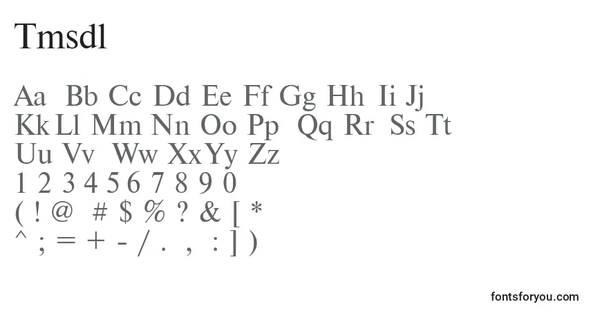 A fonte Tmsdl – alfabeto, números, caracteres especiais