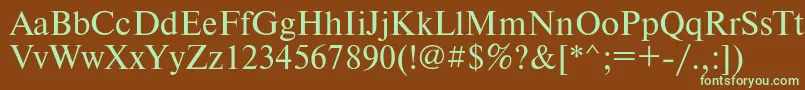 フォントTmsdl – 緑色の文字が茶色の背景にあります。