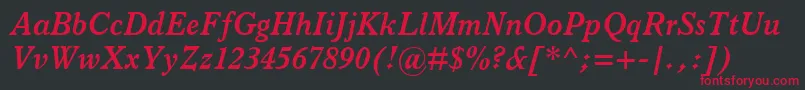 Fonte ItalianOldStyleMtBoldItalic – fontes vermelhas em um fundo preto