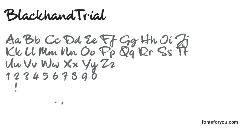 Шрифт BlackhandTrial (104128) – алфавит, цифры, специальные символы