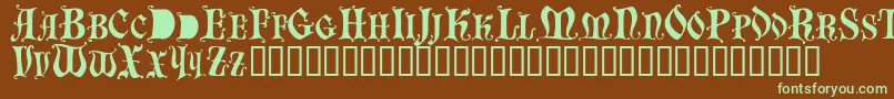 フォントBastognescapsssk – 緑色の文字が茶色の背景にあります。