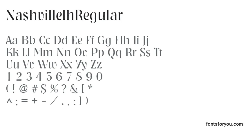 A fonte NashvillelhRegular – alfabeto, números, caracteres especiais
