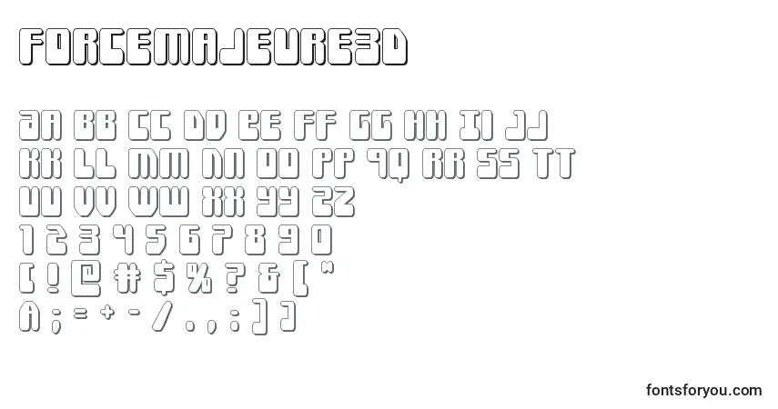 A fonte Forcemajeure3D – alfabeto, números, caracteres especiais