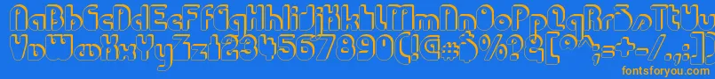 フォントChodac – オレンジ色の文字が青い背景にあります。