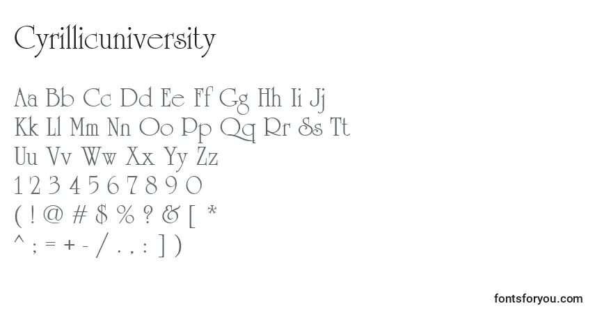 A fonte Cyrillicuniversity – alfabeto, números, caracteres especiais