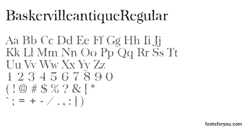 A fonte BaskervilleantiqueRegular – alfabeto, números, caracteres especiais