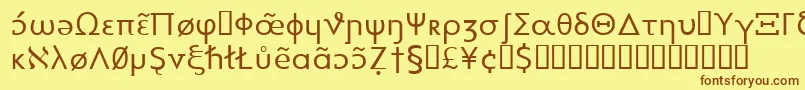 フォントHeytta – 茶色の文字が黄色の背景にあります。