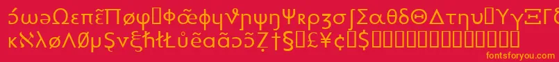 フォントHeytta – 赤い背景にオレンジの文字