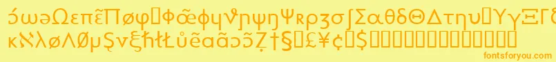 フォントHeytta – オレンジの文字が黄色の背景にあります。