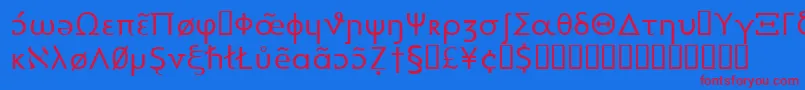 Heytta-Schriftart – Rote Schriften auf blauem Hintergrund