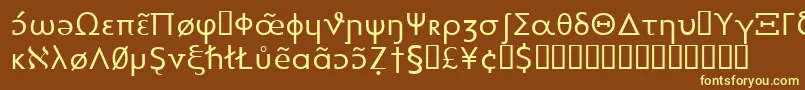 Heytta-fontti – keltaiset fontit ruskealla taustalla