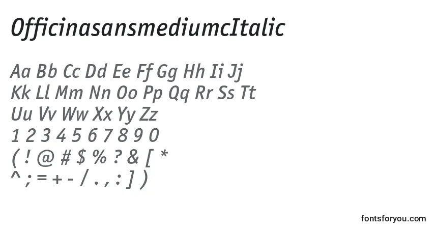 Шрифт OfficinasansmediumcItalic – алфавит, цифры, специальные символы