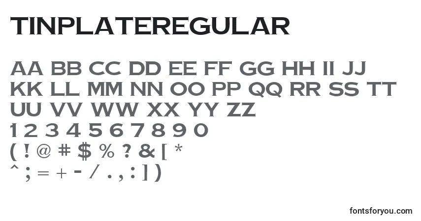 A fonte TinplateRegular – alfabeto, números, caracteres especiais