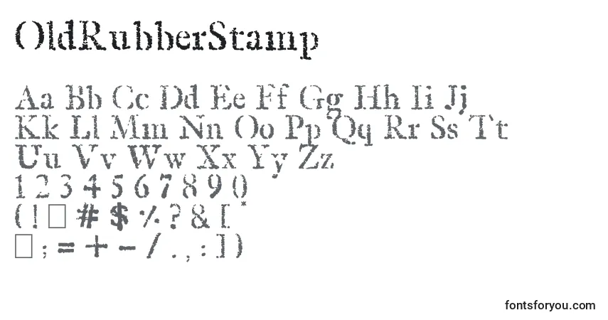 A fonte OldRubberStamp – alfabeto, números, caracteres especiais