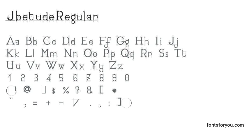 A fonte JbetudeRegular – alfabeto, números, caracteres especiais