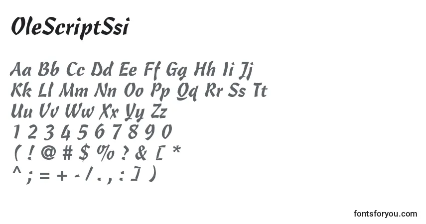 A fonte OleScriptSsi – alfabeto, números, caracteres especiais