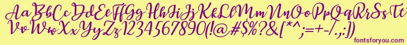 フォントBreettyItalic – 紫色のフォント、黄色の背景