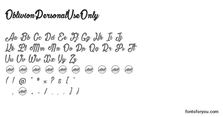 Czcionka OblivionPersonalUseOnly – alfabet, cyfry, specjalne znaki